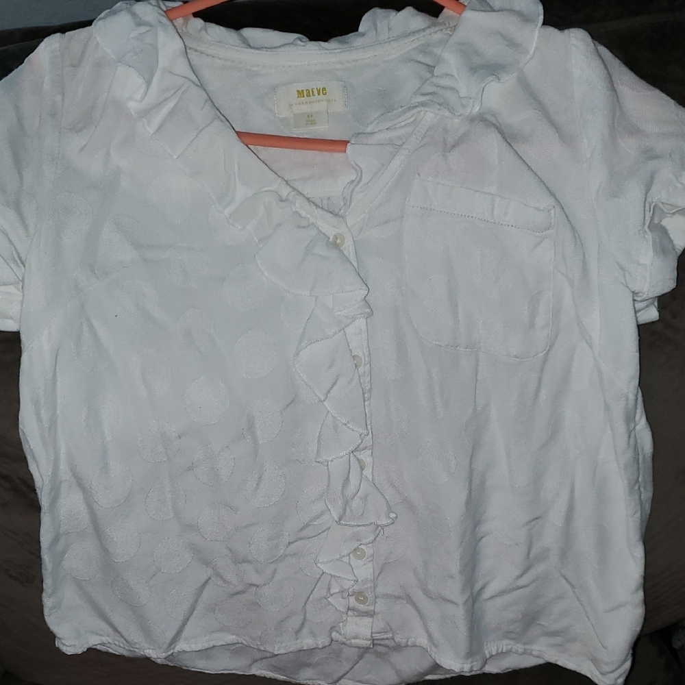 Maeve White Ruffled Blouse - Anthropologie